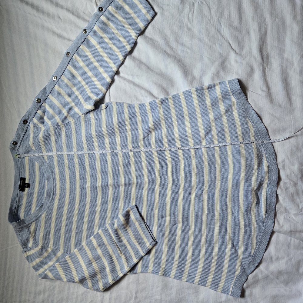 Striped Blue and White Button Sleeve Top